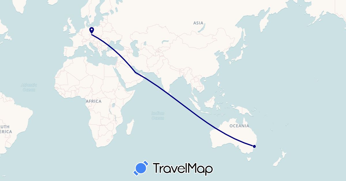 TravelMap itinerary: driving in Australia, Czech Republic, Qatar (Asia, Europe, Oceania)